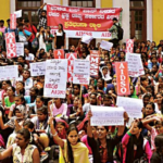 The All India Students Organisation protesting