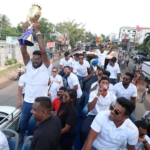 Sri Lanka cricketers with trophy parade in Colombo